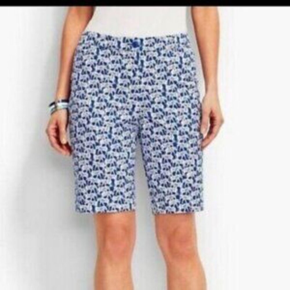 Talbots Size 16 The Perfect Short in Blue and White Elephant Print Shorts